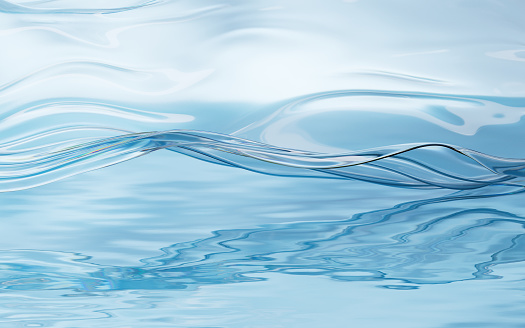Flowing transparent cloth on water surface, 3d rendering. Computer digital drawing.