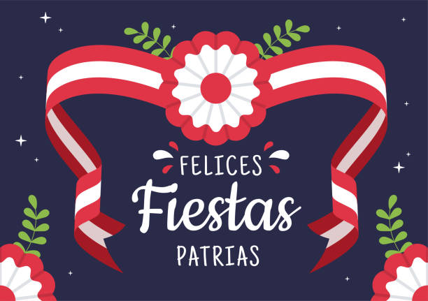 illustrations, cliparts, dessins animés et icônes de felices fiestas patrias ou illustration de bande dessinée du jour de l’indépendance du pérou avec drapeau pour la célébration de la fête nationale au pérou le 28 juillet en arrière-plan plat - jour de lindépendance