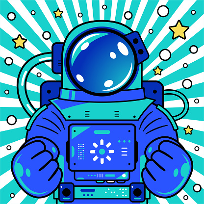 Cartoon Characters Design Vector Art Illustration. 
An astronaut wearing a spacesuit is making a fist.