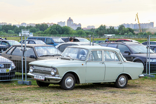 Moscow, Russia - July 6, 2012: Soviet classic car Izh Moskvich 412 takes part in the Autoexotica motor show.