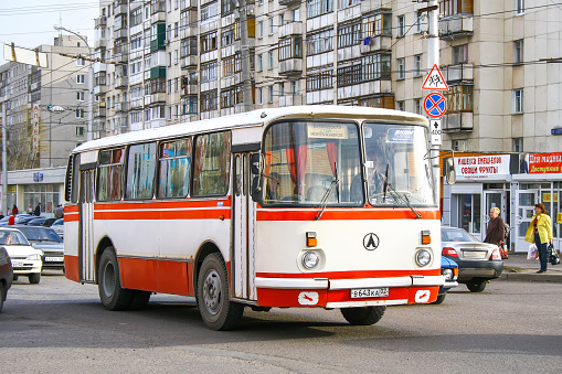 Streetcar in Odessa, Ukraine. This is one of the old models dating back to Soviet times.