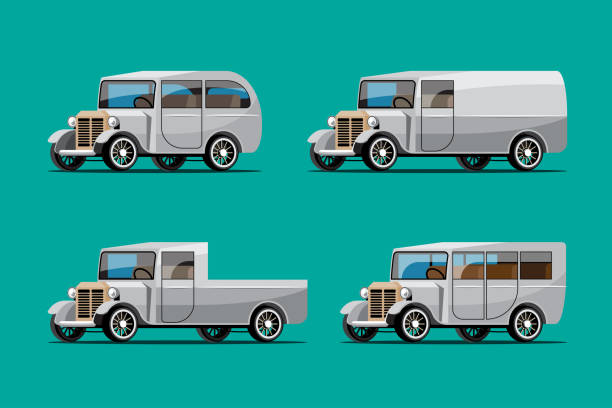 istock Set  mockup of antique car in retro style design vector 1400538762