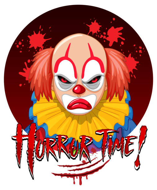 Horror Time logo with creepy clown Horror Time logo with creepy clown illustration scary clown mouth stock illustrations