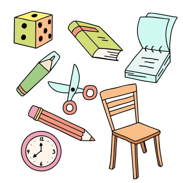 ilustrações, clipart, desenhos animados e ícones de crianças vetoriais definidas com elementos desenhados à mão lápis, livro, marcador. - office chair chair furniture scribble