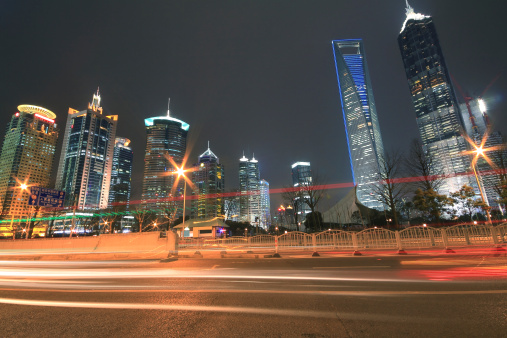 Megacity Highway at night with light trails in shanghai China