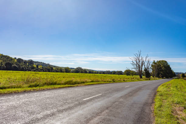istock Rural country road under sunny clear blue sky 1400550810
