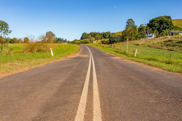 istock Rural country road under sunny clear blue sky 1400550869