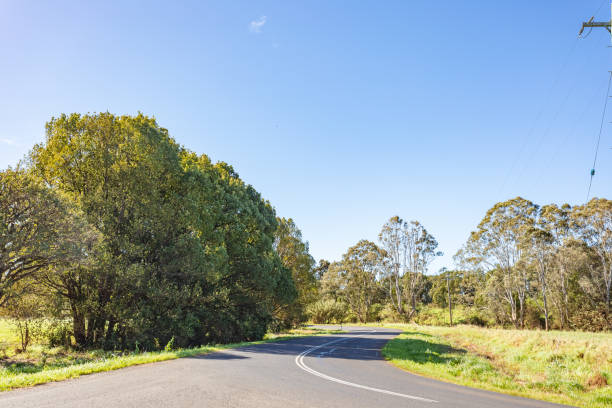 istock Rural country road under sunny clear blue sky 1400550873