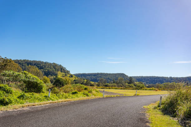 istock Rural country road under sunny clear blue sky 1400550887