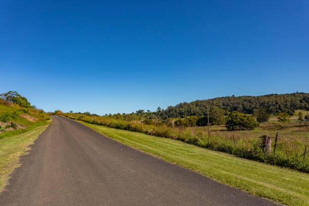 istock Rural country road under sunny clear blue sky 1400550892