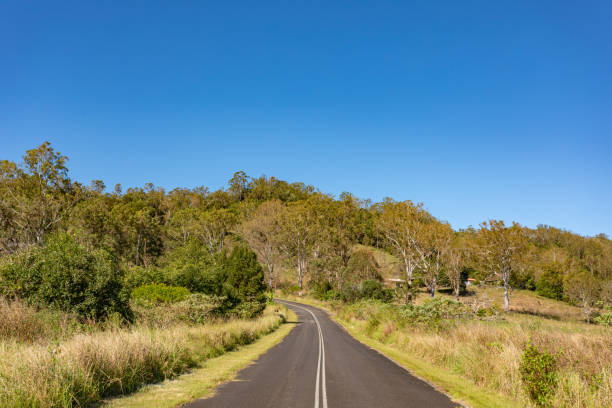 istock Rural country road under sunny clear blue sky 1400550907