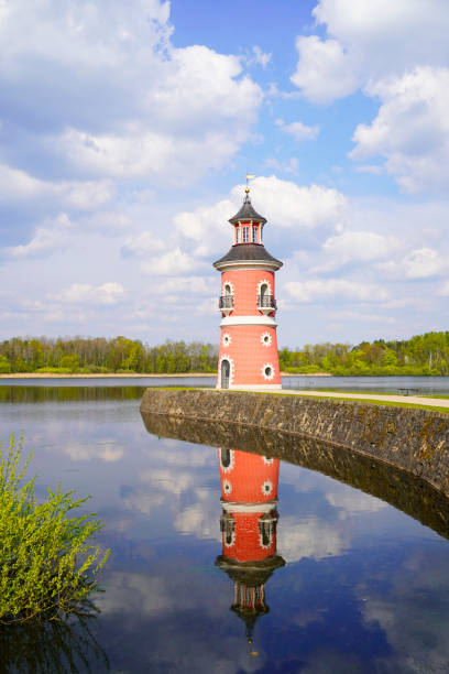 Old historic lighthouse in Moritzburg. Inner lighthouse in Saxony.