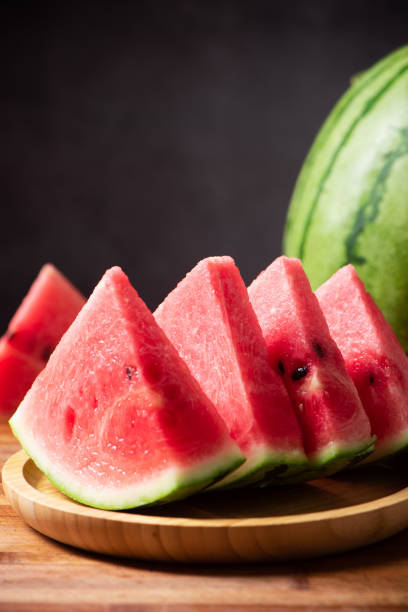 istock Close up fresh watermelon pieces tropical summer fruit 1400556472