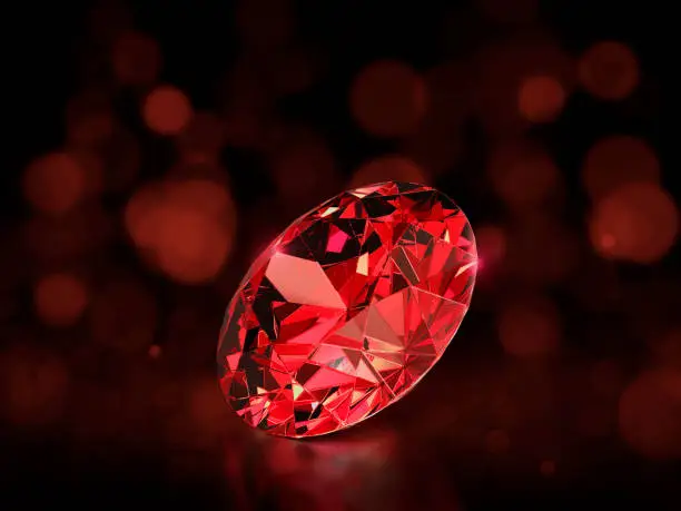 Photo of Red diamond on red abstract bokeh background. 3d render