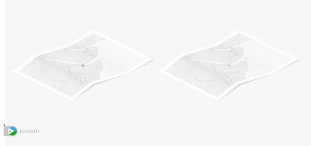 Set of two realistic map of Djibouti with shadow. The flag and map of Djibouti in isometric style. Set of two realistic map of Djibouti with shadow. The flag and map of Djibouti in isometric style. Vector template. flag of djibouti stock illustrations