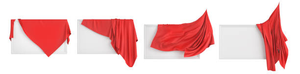 istock Red cloth covers picture frame on a white background. 3d illustration 1400563981