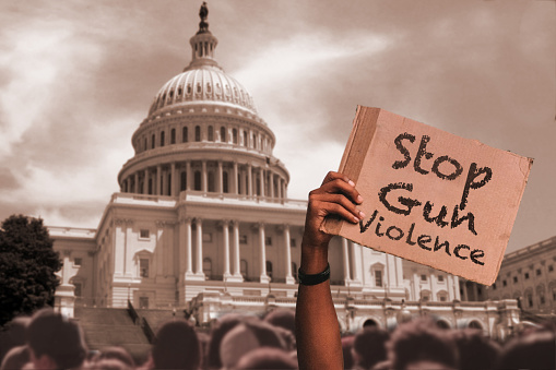 Stop Gun Violence - Protester holding sign in front of Capital Building