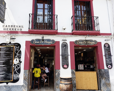 Spain. Cordoba. May 16, 2022. People are drinking in a cafe in Cordoba.