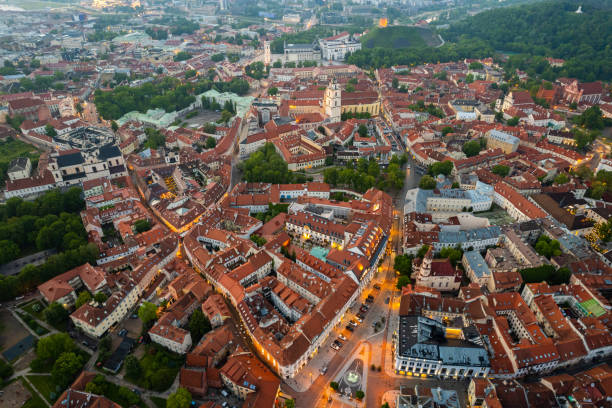 istock Aerial summer spring sunset view in Vilnius old town, Lithuania 1400565825