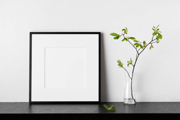 Frame mockup. Poster with plant in vase.
