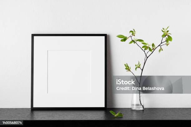 Frame Mockup Poster With Plant In Vase Stock Photo - Download Image Now - Wall - Building Feature, Art, Template