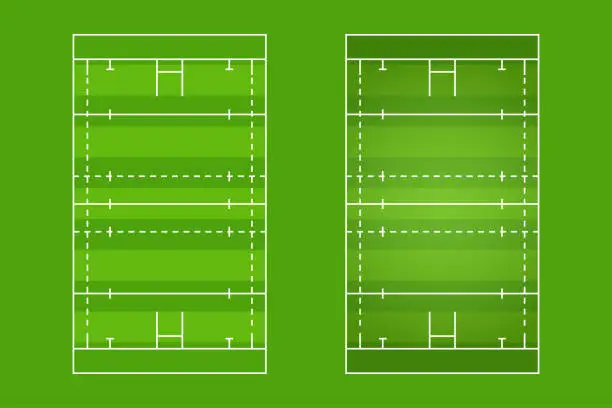 Vector illustration of Rugby court flat design, Rugger field graphic illustration, Vector of rugby court and layout.