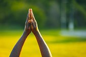 istock Close Up of Male Hands Prayer 1400571661
