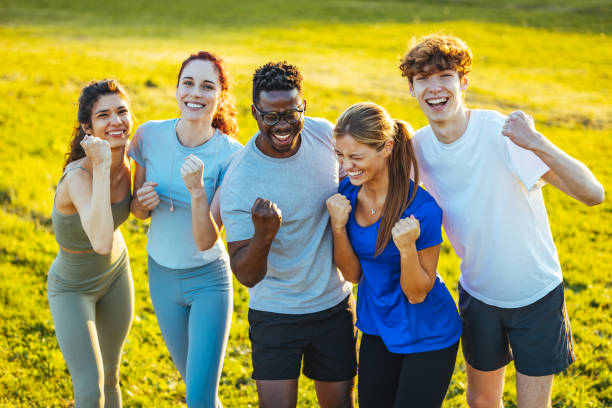istock Multiethnic sports people together at park 1400571803