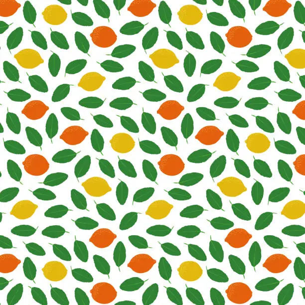 Vector illustration of Decorative background with citrus plant parts, seamless pattern.