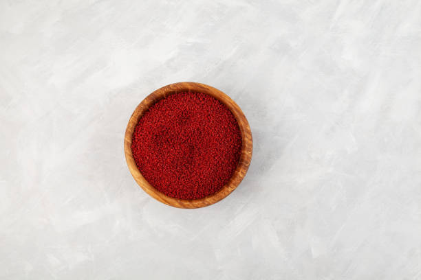 istock Beetroot couscous in wooden bowl, top view. Selective focus, copy space 1400577027