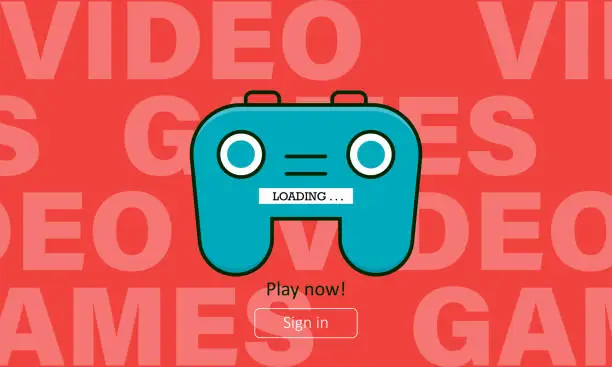 Vector illustration of Video Game Poster with button and joystick for web page. Video games conception