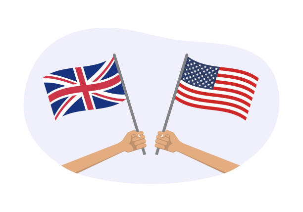 英国と米国の国旗。アメリカとイギリスの国のシンボル。旗を振る手持ち。ベクターイラストレーション。 - british flag backgrounds england english flag点のイラスト素材／クリップアート素材／マンガ素材／アイコン素材