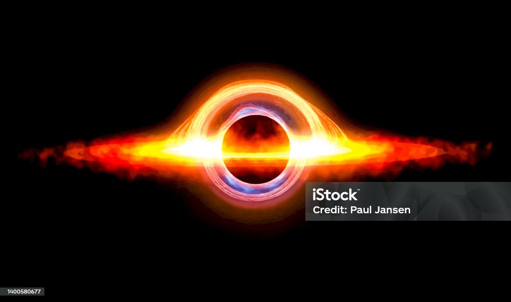 Black hole astronomy science illustration Black hole with singularity and event horizon astronomy illustration Black Hole - Space stock illustration