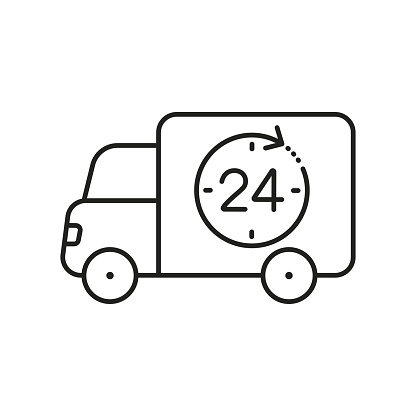 Online 24 delivery simple line icon, Online 24 editable stroke outline icon, high quality vector symbol for mobile app.