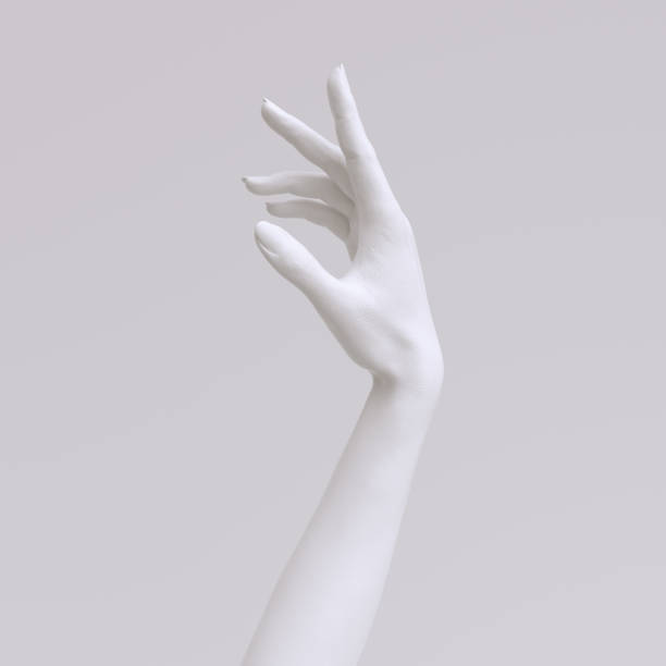 beautiful painted index pose arm, showing abstract white hand gesture 3d rendering - sculpture art abstract white imagens e fotografias de stock