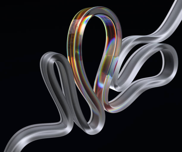 istock 3d wavy line abstract composition, isolated on black glass stripe design element, futuristic curved color gradient ribbon 1400583713