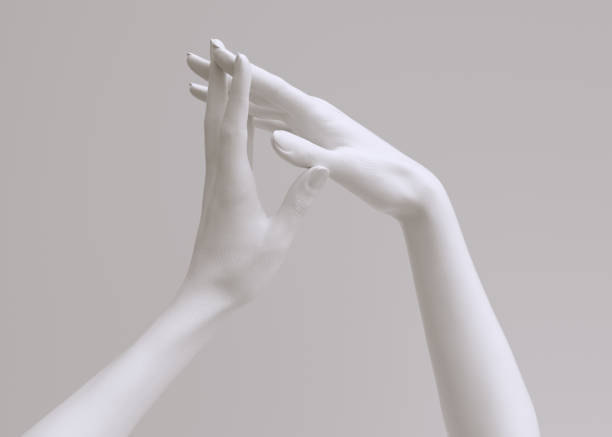 istock Touching woman hands sculpture 3d rendering, connect or interaction concept, abstract hand gesture 1400584315