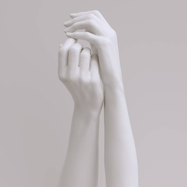 istock Two female hands abstract creative sculpture 3d rendering, white arms pose art concept 1400584387