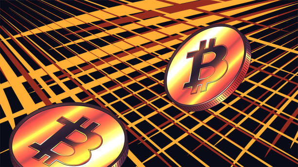 istock Bitcoin BTC coins on grid from lines on dark background. BTC symbol of modern digital gold and money. 1400584741