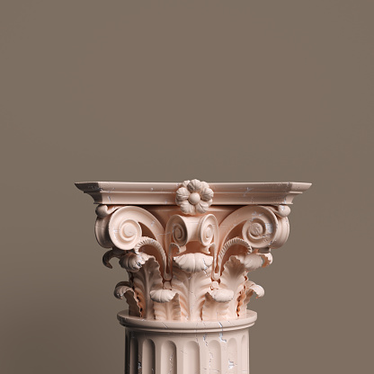 Ancient column pedestal isolated museum piece background, Classical Greek pillar platform, 3d rendering