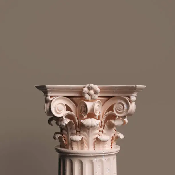 Photo of Ancient column pedestal isolated museum piece background, Classical corinthian pillar platform, 3d rendering