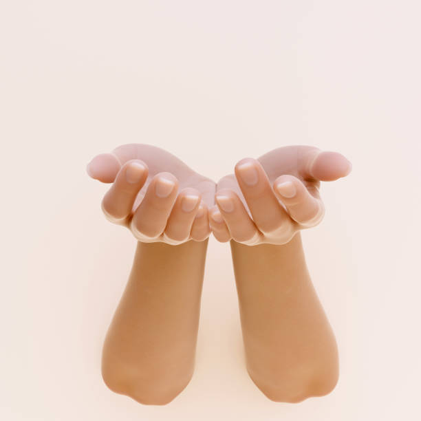 Alms-giving female empty hands or presenting something. Outstretched cupped arms 3d rendering