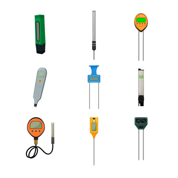 ph meter woda kreskówki ikony zestaw wektor - electrode stock illustrations