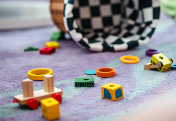 Wooden toy train on the floor