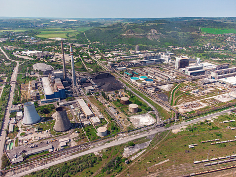 Aerial top view photo of industrial zone