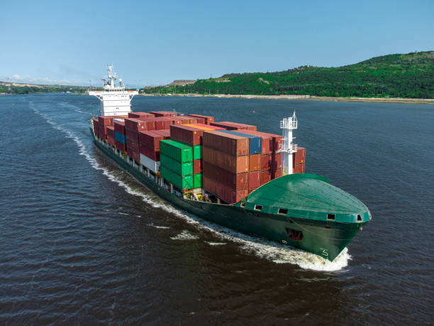 istock Aerial view of cargo container ship in the sea 1400590283