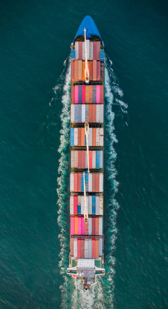 istock Aerial view of cargo container ship in the sea 1400590301