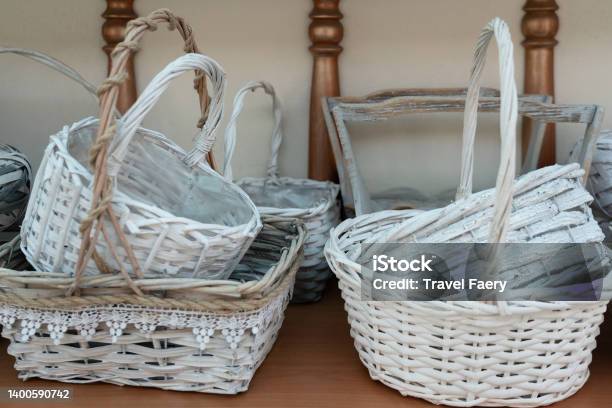 Cribs Decorative Garden Baskets In Vintage Provence Style Stock Photo - Download Image Now