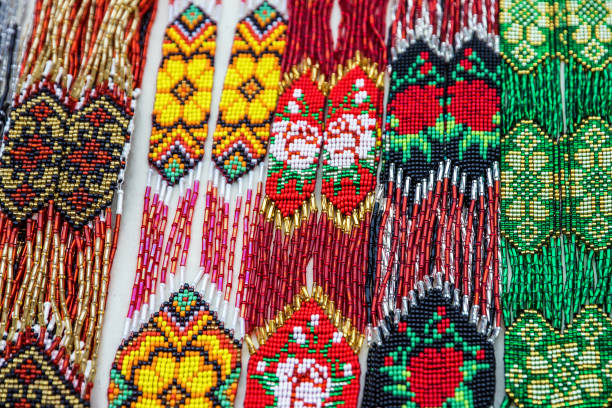 istock Bead necklaces display, Ukrainian ornamental decoration, Ukraine 1400590936