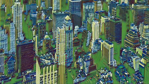 Abstract Cartoon Painting Style Cityscape
